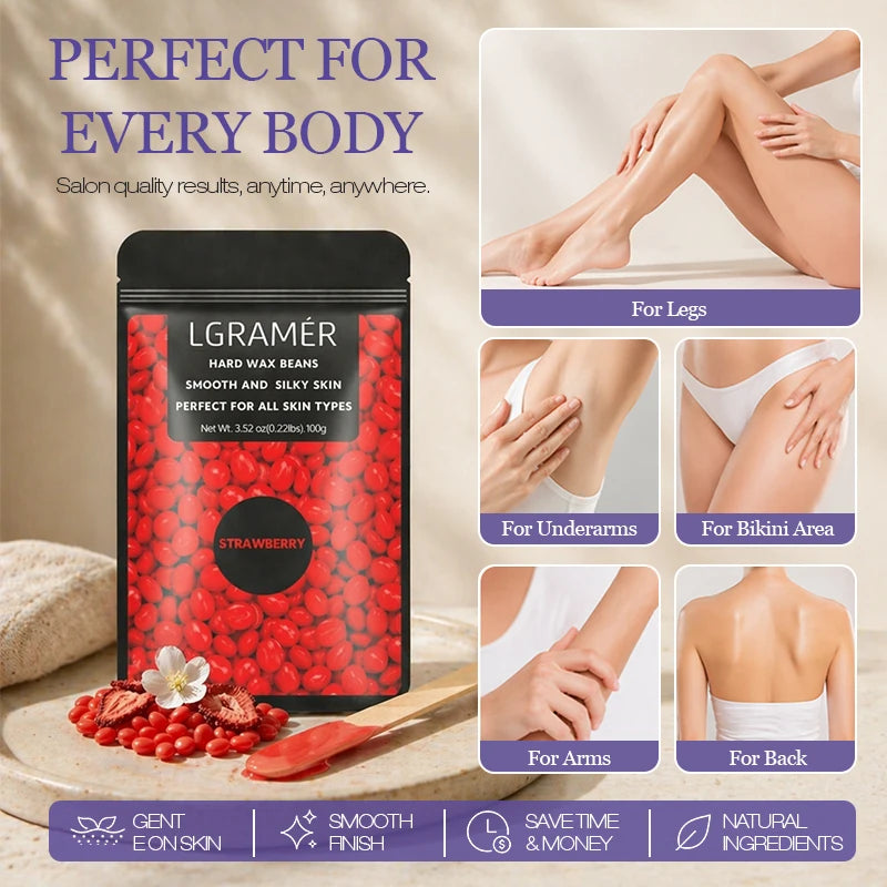Hard Wax Beads for Coarse Hair Removal, Painless Waxing Beans & Spatulas