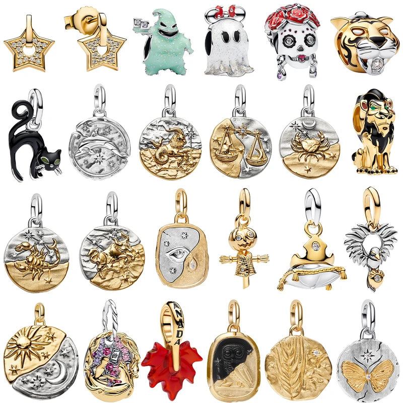 Sterling Silver Zodiac Sign Cat Flower Earrings & Necklace Set for Women Jewelry Gift