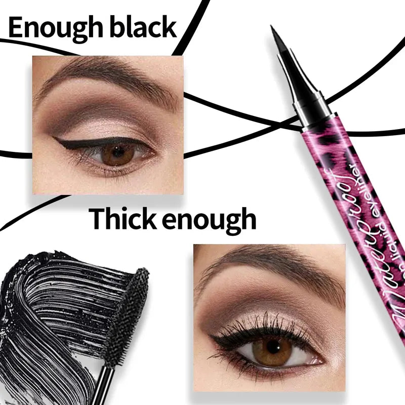 Liquid Eyeliner Pencil & Waterproof Mascara Set - 4D Curling & Eyebrow Pencil