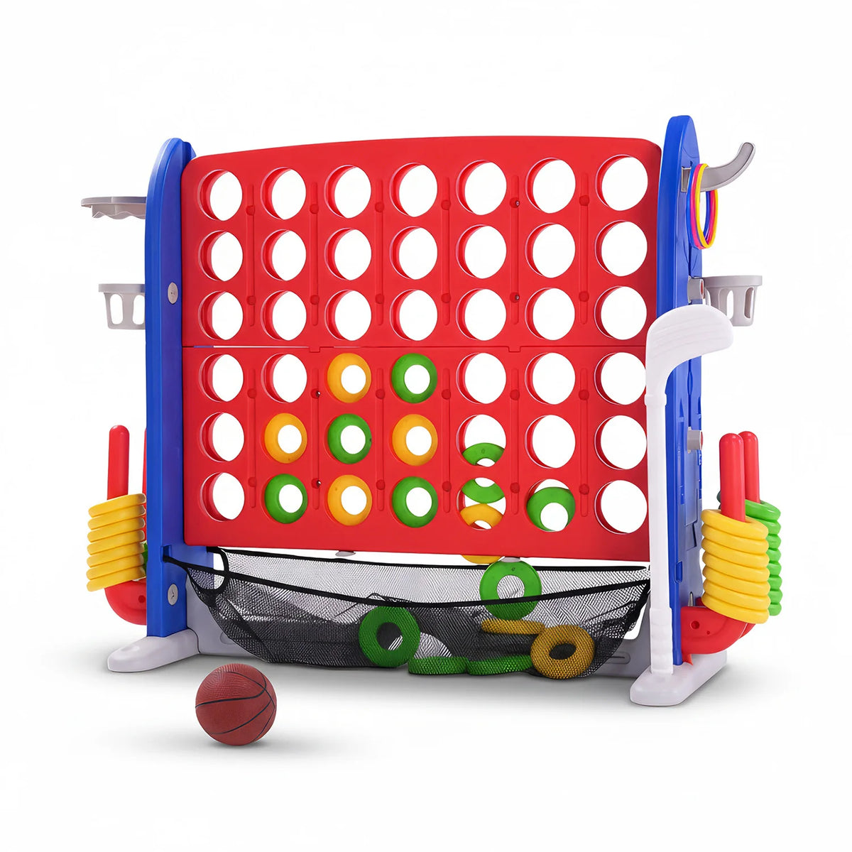 4-in-1 Giant Outdoor Yard Game Set with Basketball, Ring Toss & More - Adjustable Height