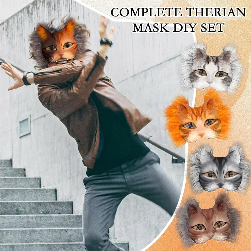 DIY Animal Cat Fox Mask Kit - Half Face Hand Drawn Costume Mask for Kids & Adults