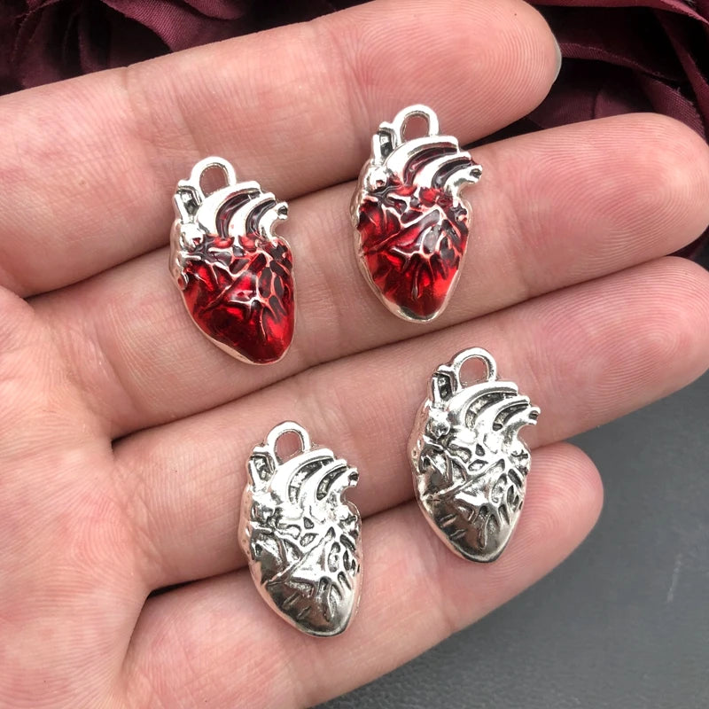 Human Heart Anatomical Charms Set for Jewelry Making - 5pcs Science Pendant