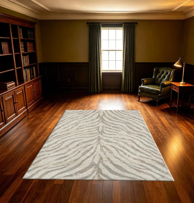 Neutral Beige Zebra Pattern Area Rug - Vintage Animal Print Non-Slip Carpet for Living Room & Bedroom