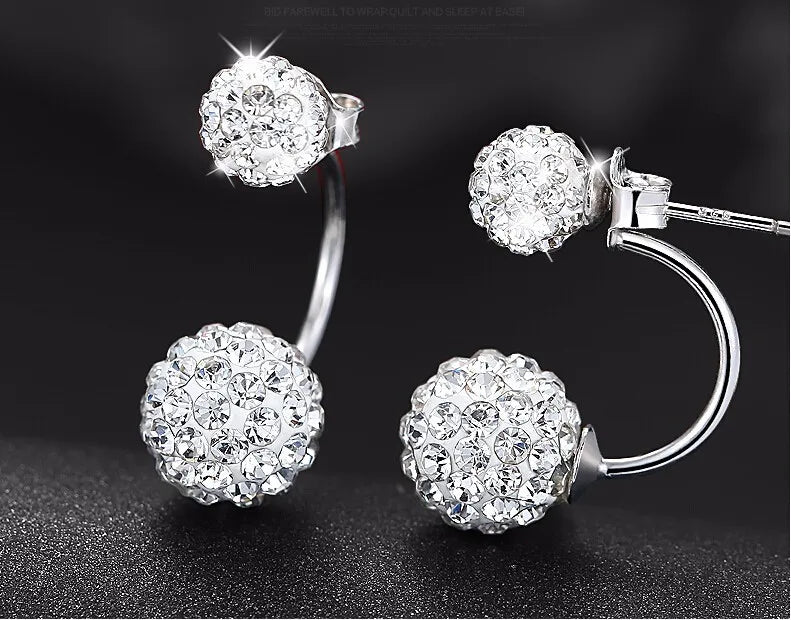 925 Sterling Silver Ladies Stud Earrings U Bend Shambhala Ball Jewelry