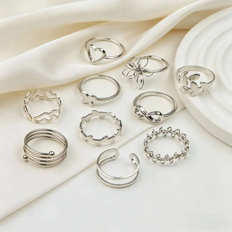 Fashion Geometric Heart Rings Set for Women - 22/44 Pieces, Trendy & Elegant Jewelry