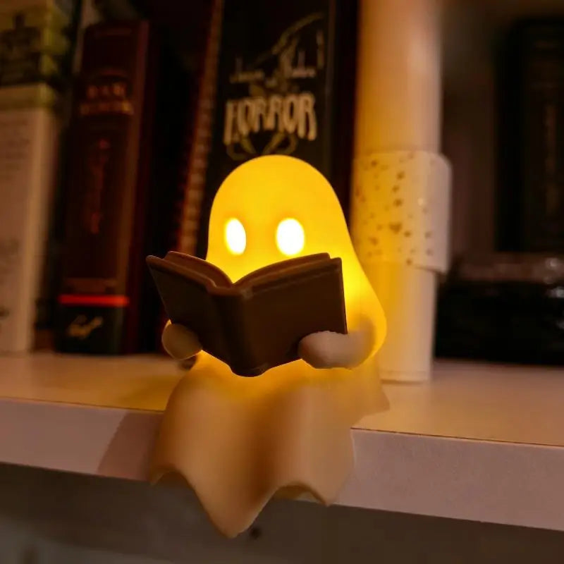 Halloween Desk Ornament Ghost Reading Book LED Light - Battery Operated Decor