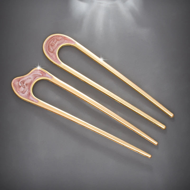 Elegant Silver Gold Color Shell Enamel Hairpin for Women Hair Accessories