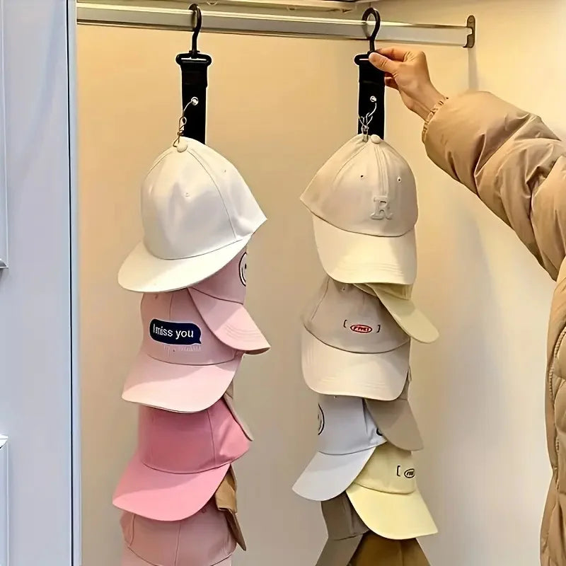 Stainless Steel Hat Rack with 8 Clips - Holds 16 Baseball Caps, Closet Organizer