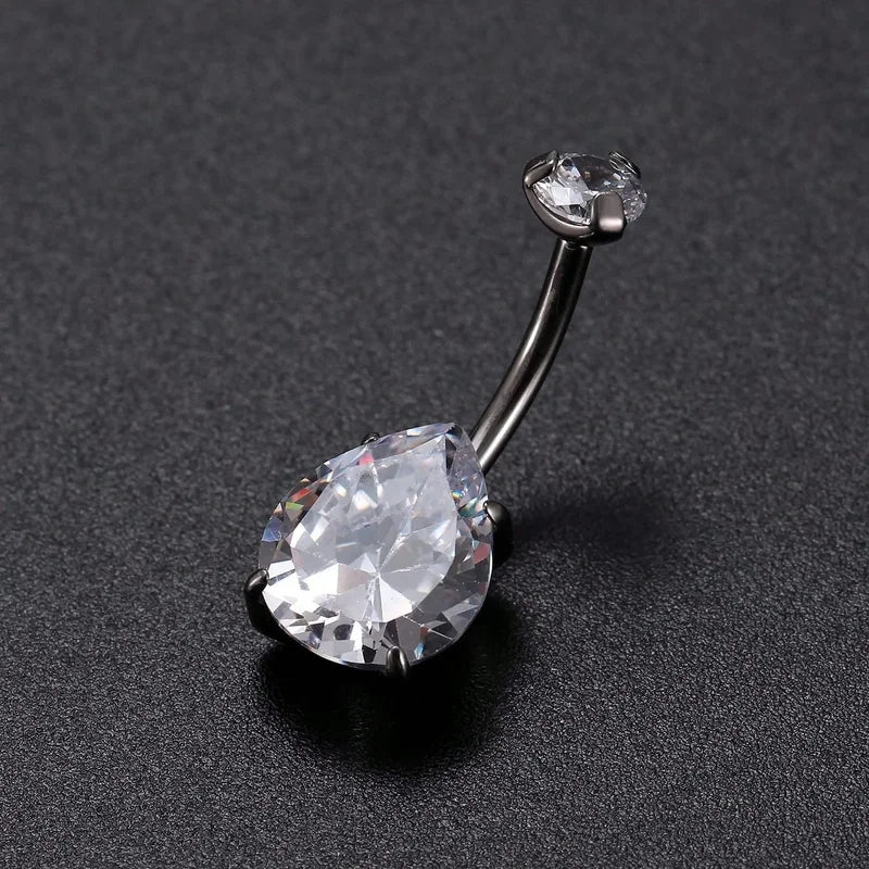 14G Stainless Steel Belly Button Rings with Cubic Zirconia - Navel Piercing Jewelry