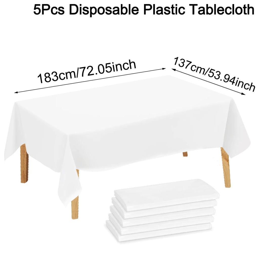 Disposable Plastic Tablecloth - 183x137cm White for Birthday & Wedding Decor