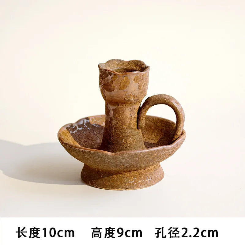 Handmade Coarse Ceramic Candle Holder for Living Room Bedroom Hospitality
