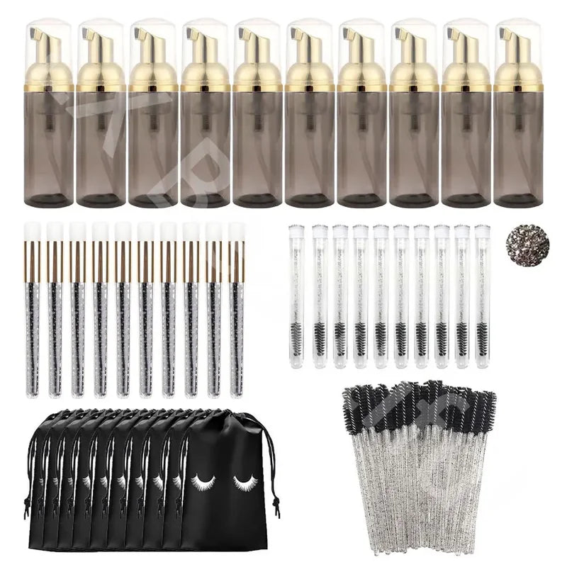 Eyelash & Eyelash Serum Cleaning Tools Set with 60ml Bottles & Brushes
