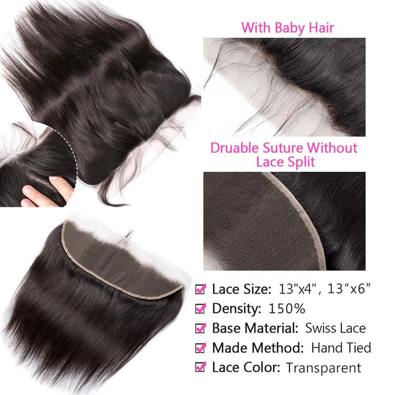Virgin Human Hair Bundles with 5x5 Closure - Straight 10-30 Inch