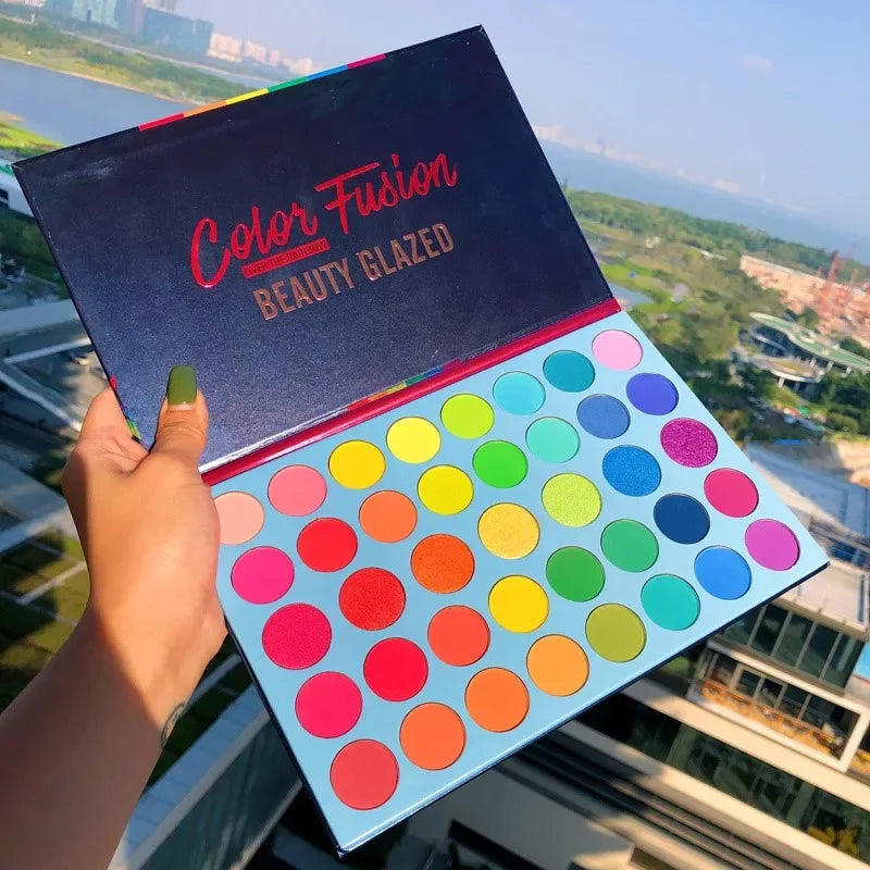 Rainbow Eyeshadow Palette with 39 Neon Glitter Shades Long Lasting Makeup