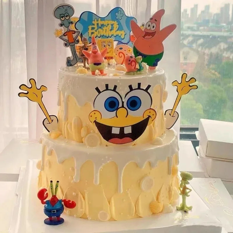 Cartoon Cake Topper for Birthday Party Decoration - SpongeBob Flag Insert