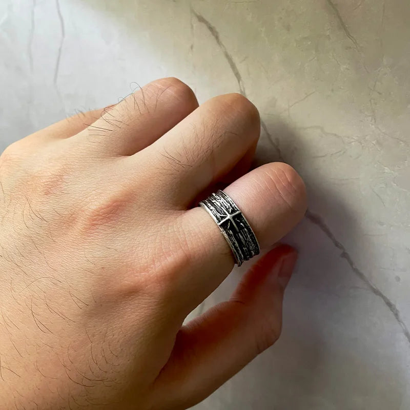 Retro Night Sky Art Ring for Men & Women Silver Punk Gothic Adjustable Jewelry