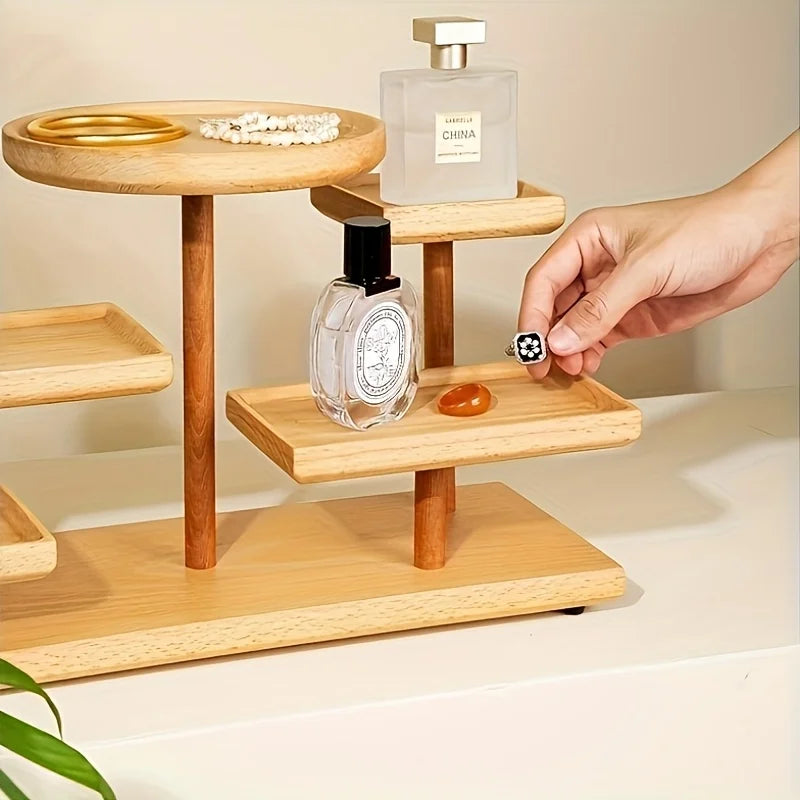 Multi-Layer Wooden Jewelry Display & Storage Rack - Plant & Bead Organizer