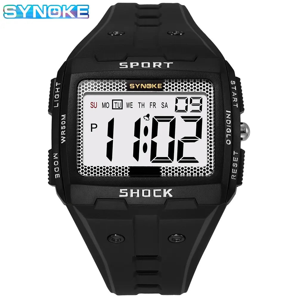 Men's Sports Electronic Waterproof Square Watch with Large Screen for Outdoor Activities