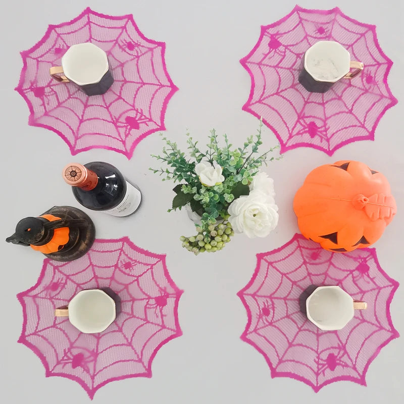 Waterproof Halloween Round Placemats - Purple Lace Polyester Table Decor