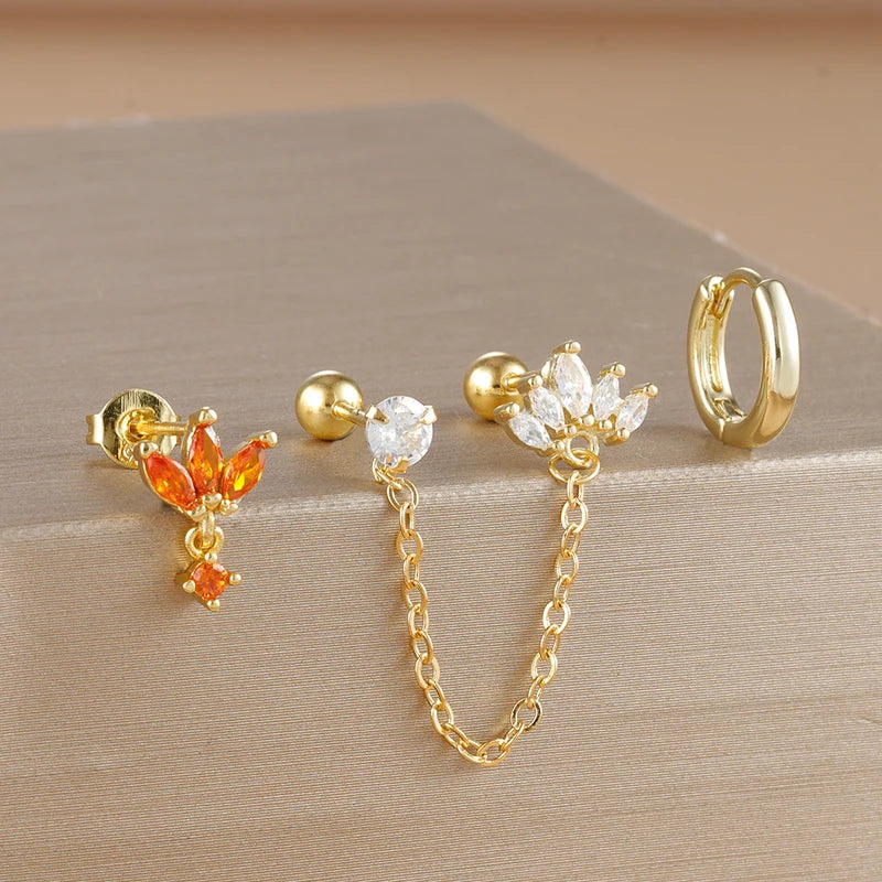 3PCS Gold Crown Chain Tassel Hoop Earrings Set for Women - 18K Gold Plated Jewelry