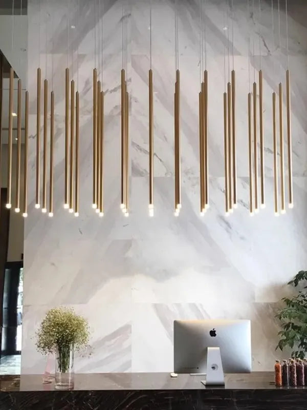 Modern LED Staircase Chandelier with Gold Column for Elegant Living Spaces
