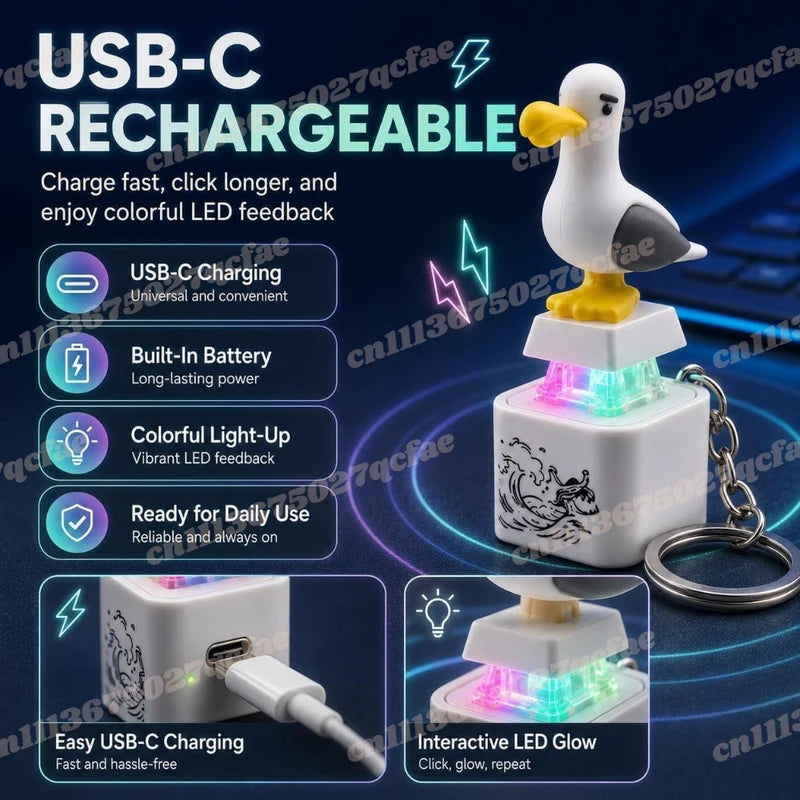 USB Clicky Keyboard Fidget Keychain with LED Sound and Light - Compact Desk Accessory