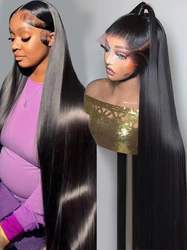 Peruvian Human Hair Wigs 32-34 Inch HD Lace Front Straight Glueless Closure for Women