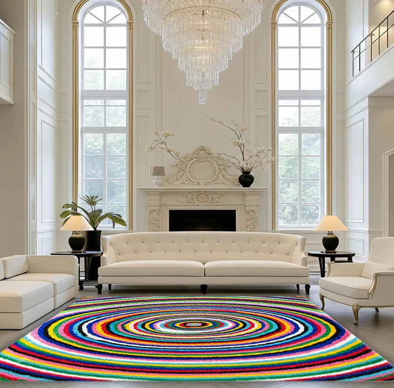 Colorful Rainbow Circle Area Rug Non-Slip Floor Mat for Living Room & Bedroom