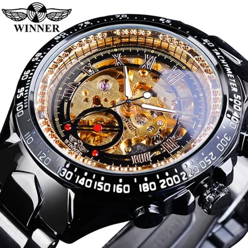 Automatic Skeleton Mechanical Watch for Men - Luxury Sport Design with Stainless Steel Bezel