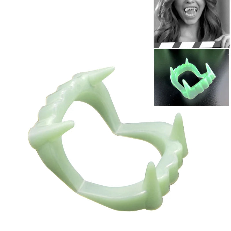 Glow Luminous Fake Vampire Teeth Set for Halloween Party Cosplay - 5 Pieces