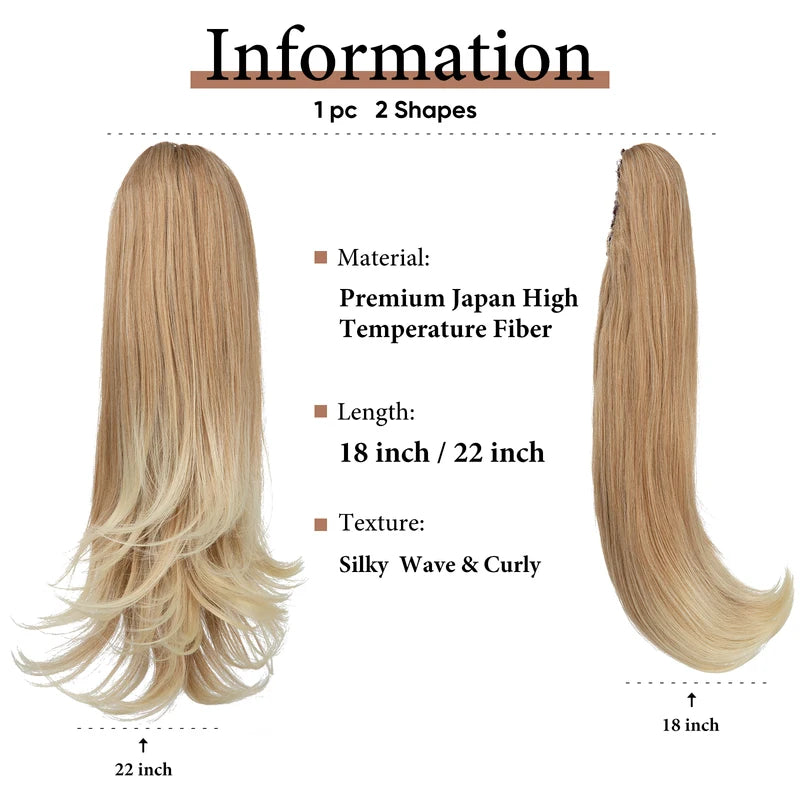 Synthetic Claw Clip-In Ponytail Extensions for Women - Long Hairpiece, Silky Straight