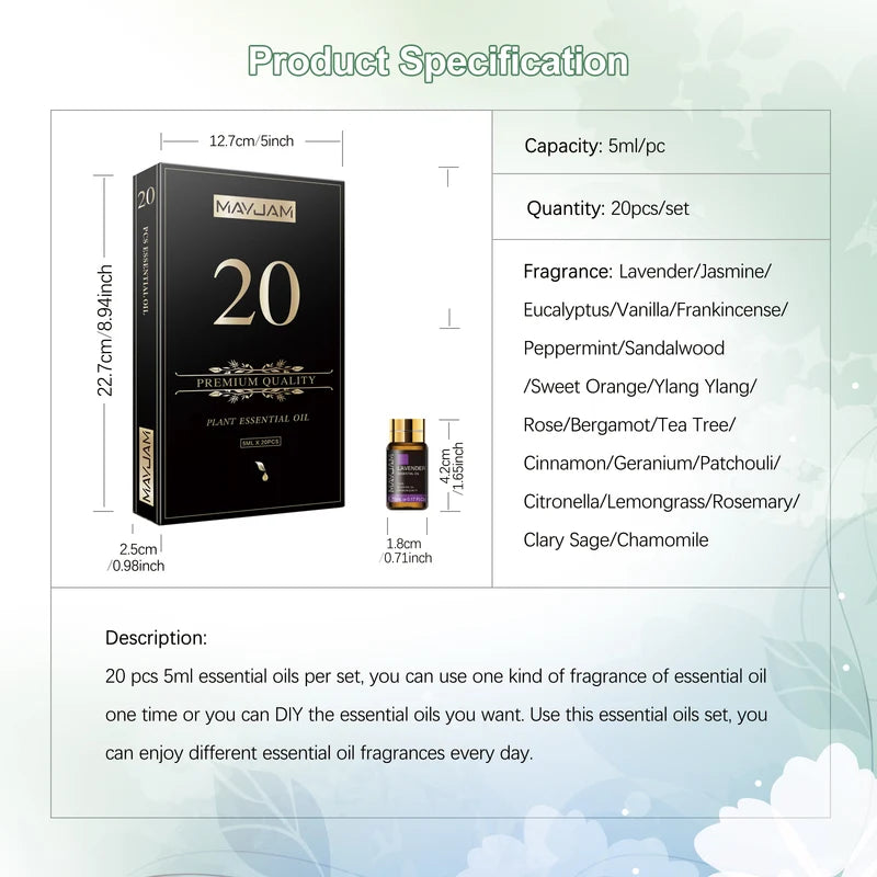 20-Piece Essential Oil Gift Set - Lavender, Eucalyptus, Orange & More