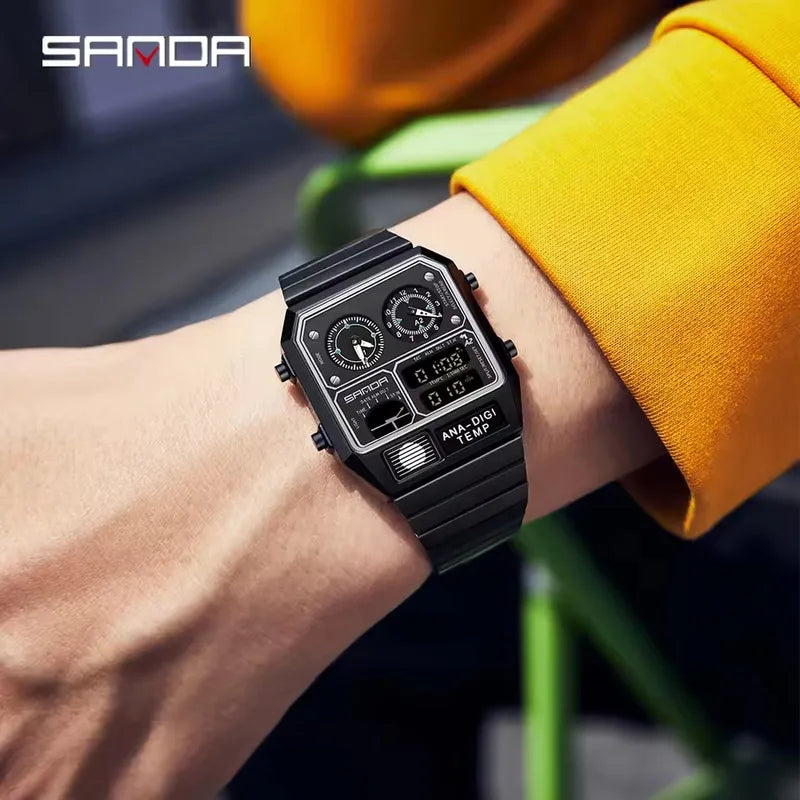 Men's Square Digital Watch with Temperature & Stopwatch - Multi-Functional Sport Watch