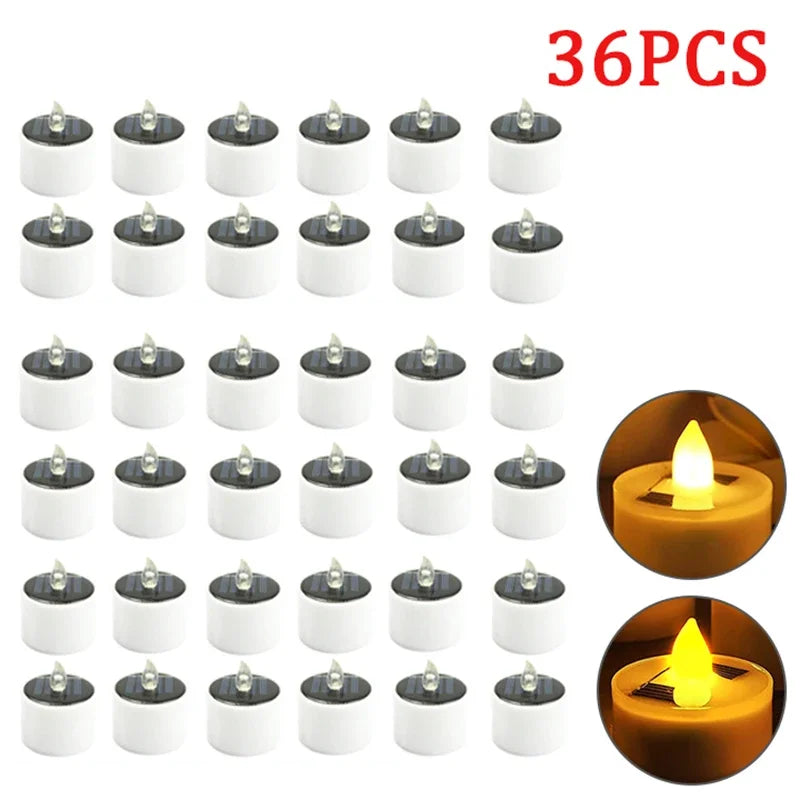 Outdoor Solar Flameless LED Tea Lights Waterproof Rechargeable for Garden & Party Decor