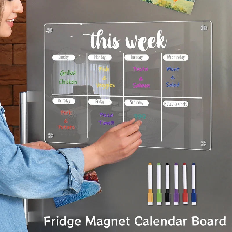 Magnetic Weekly Planner Whiteboard Calendar for Refrigerator & Metal Surfaces