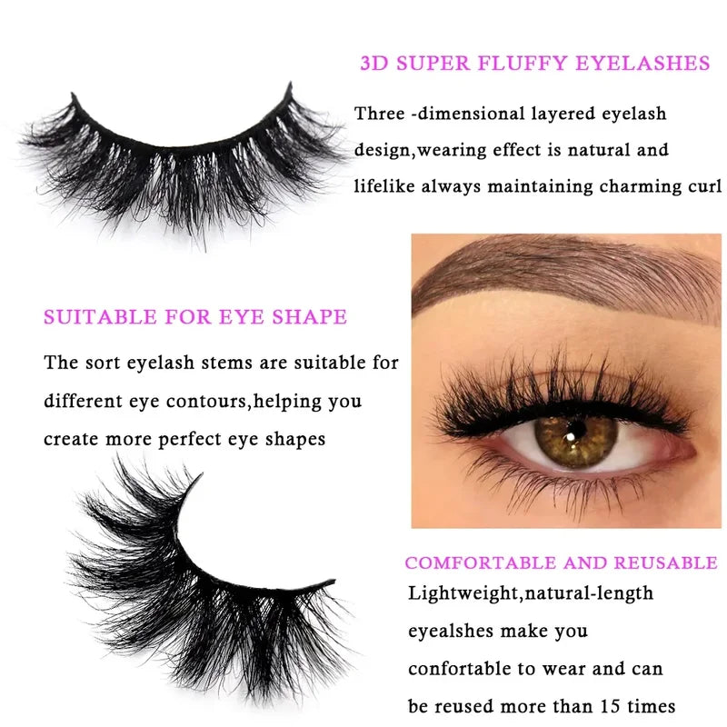 3D Mink False Eyelashes - Cruelty-Free, Reusable, Dramatic & Natural Styles
