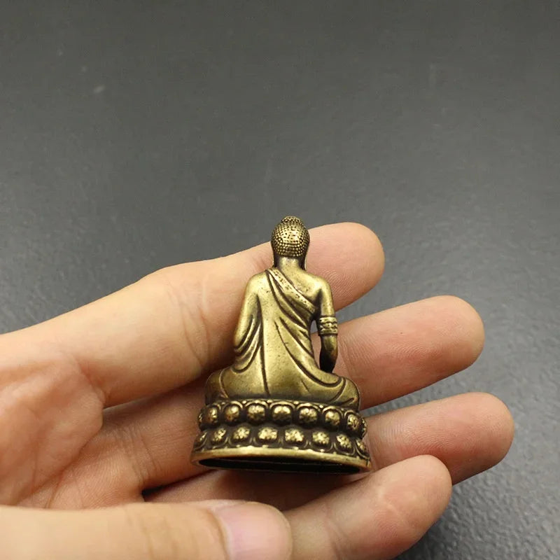 Brass Buddha Miniature Desk Decor - Antique-Style Copper Buddhist Statue