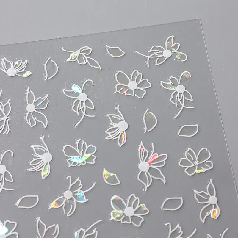 2pcs 3D Black White Flower Nail Art Decals Stickers for Manicure