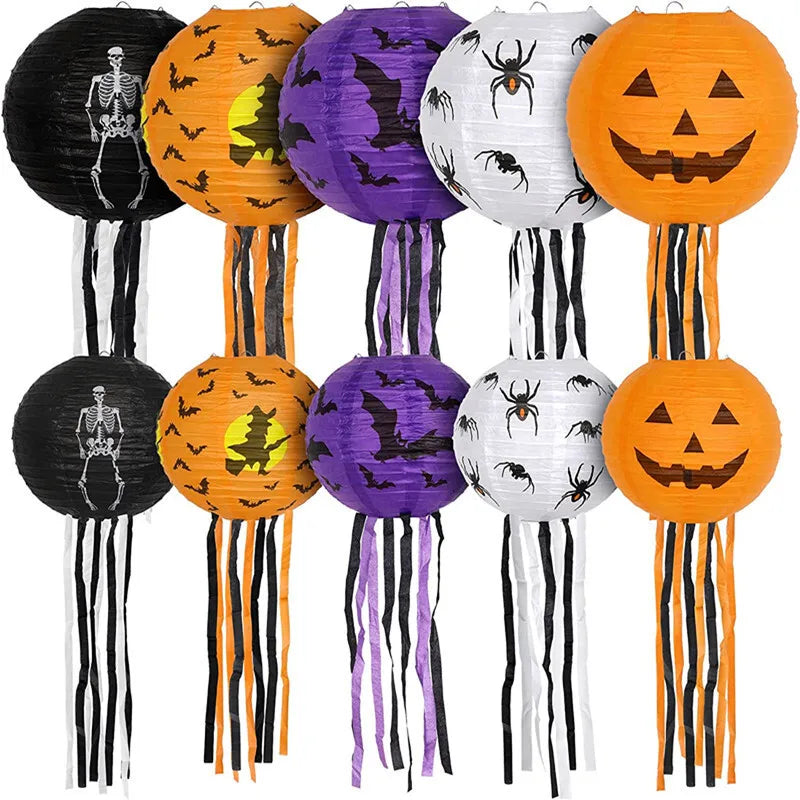 Halloween Paper Lanterns Pumpkin Spider Bat Skeleton Party Decorations Outdoor Set