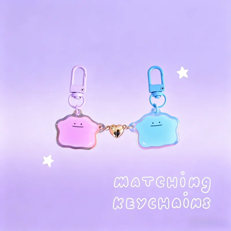 Matching Heart Acrylic Keychain Pair - Magnetic Couple Bag Charm