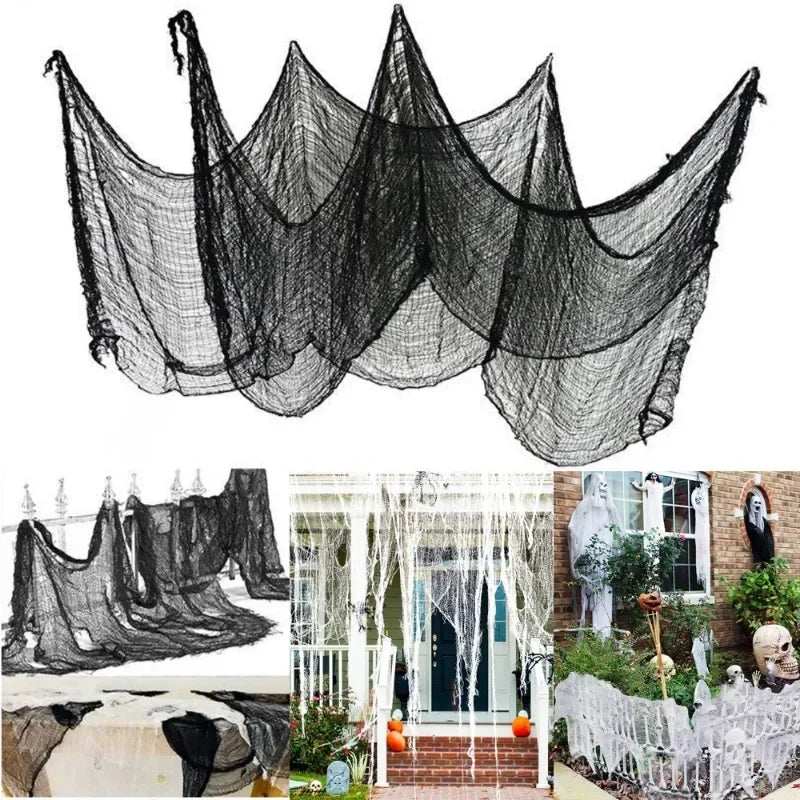 Halloween Ghost Web Decoration Mesh - Black Spaghetti Gauze for Spooky Party & Home Scene