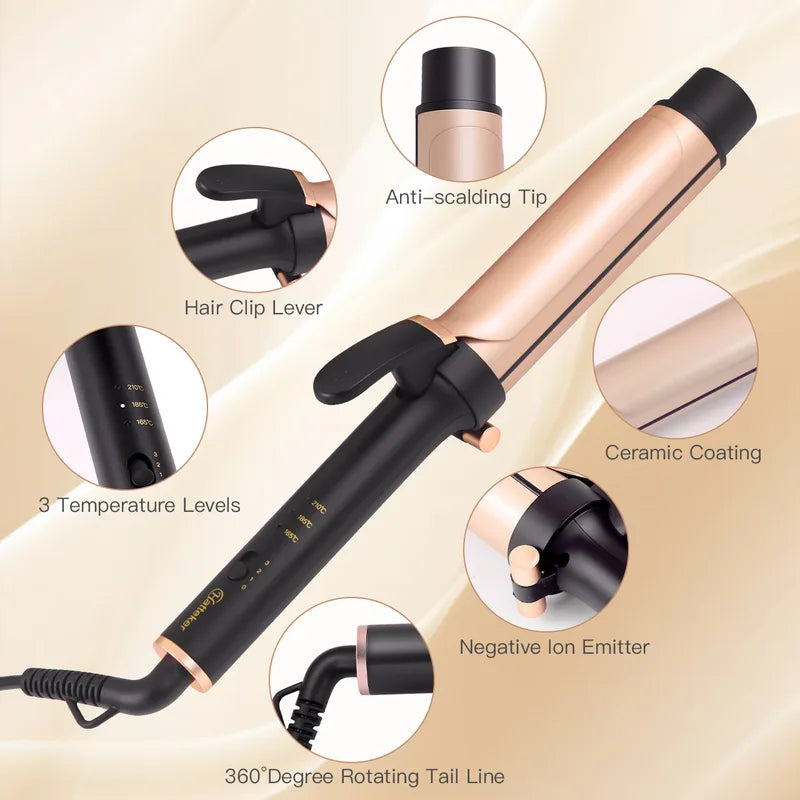 Electric Curling Iron for Women 3-Level Temp Ceramic Hair Styler Large 36mm