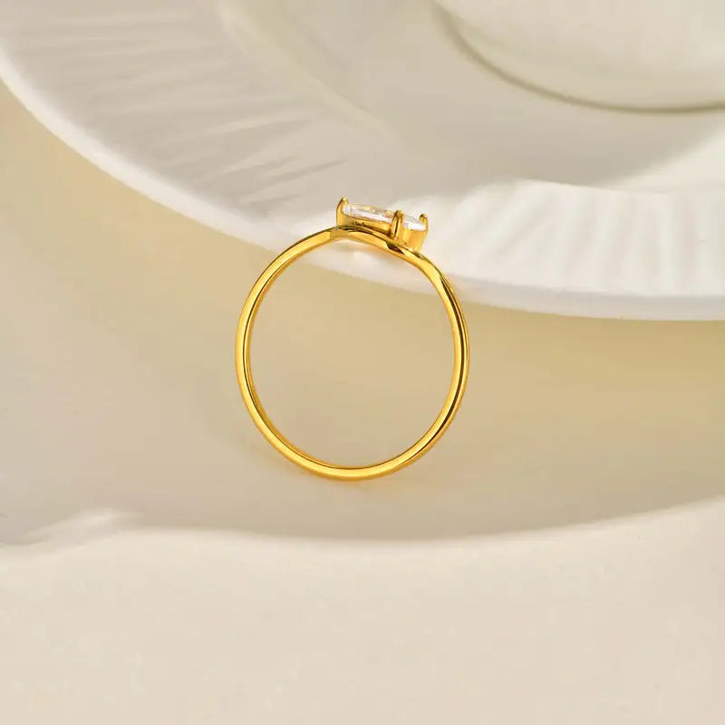 Minimalist Water Drop Zircon Women’s Ring - Gold Plated Stainless Steel Jewelry
