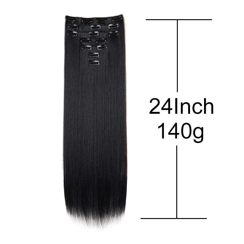 Synthetic Long Straight Hair Extensions Clips - 7Pcs Hairpiece for Women