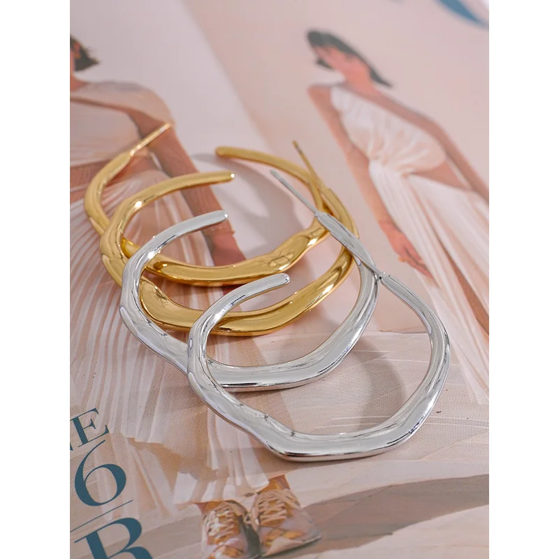 Minimalist Stainless Steel Geometric Earrings - Waterproof 18K Gold Plated Jewelry for Daily Wear
