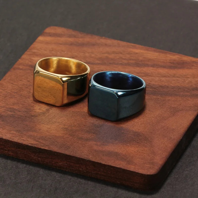 Men's Square Signet Ring Stainless Steel Engraved Jewelry Customizable