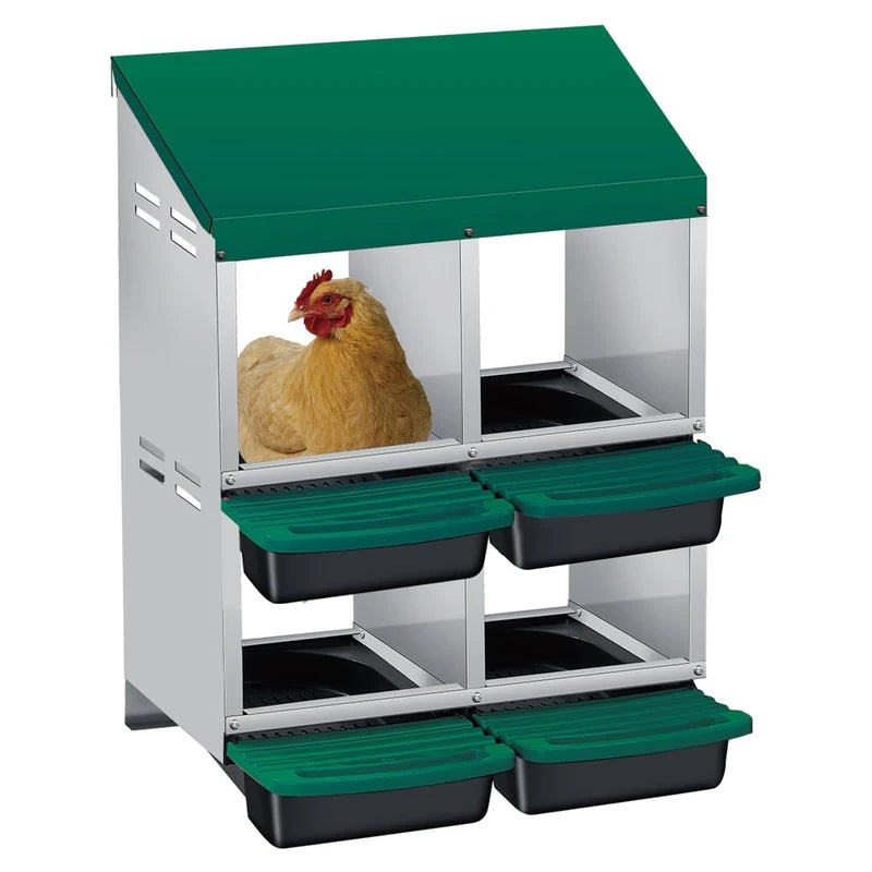 Multi-Compartment Metal Chicken Nesting Box with Automatic Egg Roll-Out, Waterproof Steel Coop