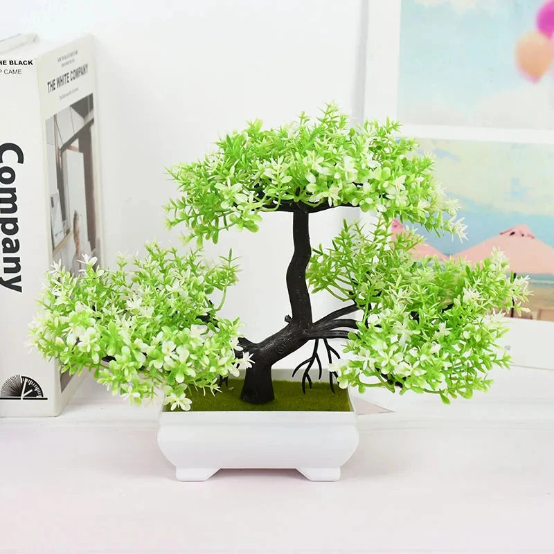 Artificial Bonsai Tree Plant - Small Potted Fake Flower Decor for Home & Garden