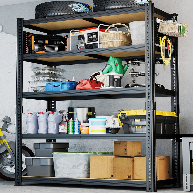 Heavy-Duty 5-Tier Adjustable Metal Shelving Unit with Pegboard System for Basement Garage Warehouse