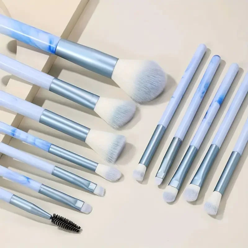 12-Piece Makeup Brush Set with Colorful Handles - Foundation, Blush, Eye Shadow & Blending Tools